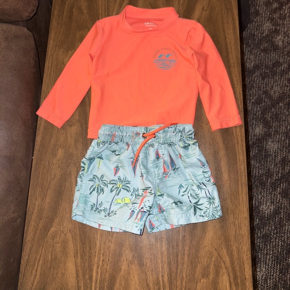 Carter's Other - Carter's Coral Rashguard and Tropical Print Swim Shorts